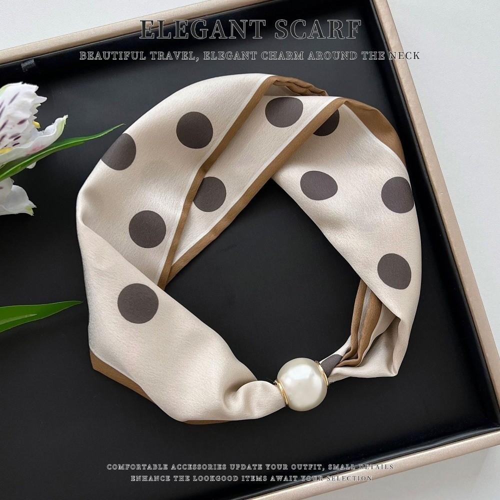Thin Pearl Silk Scarf Magnetic Clasp Neck Wrap Fashion Neckerchief  for Women