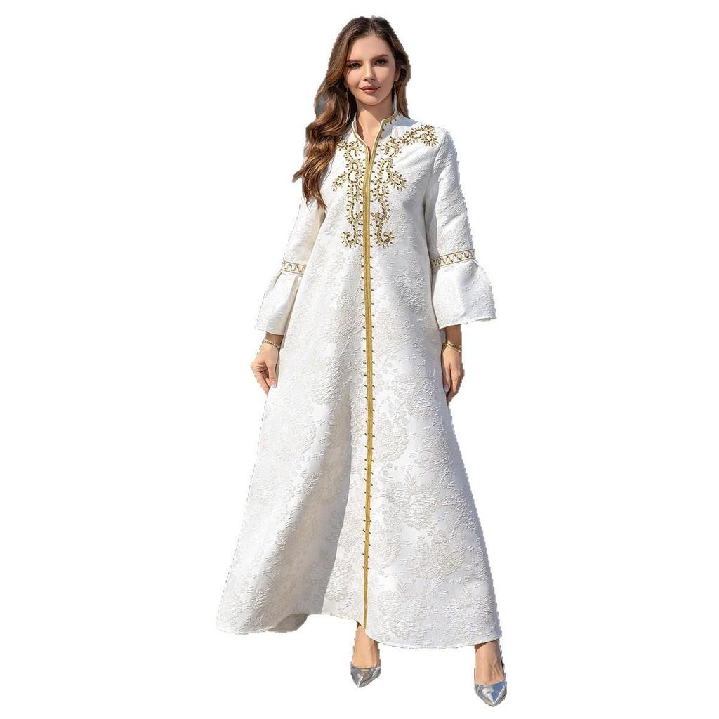 In-Stock Embroidered Abaya: Ethnic Style Middle Eastern Evening Dress for Muslim Women