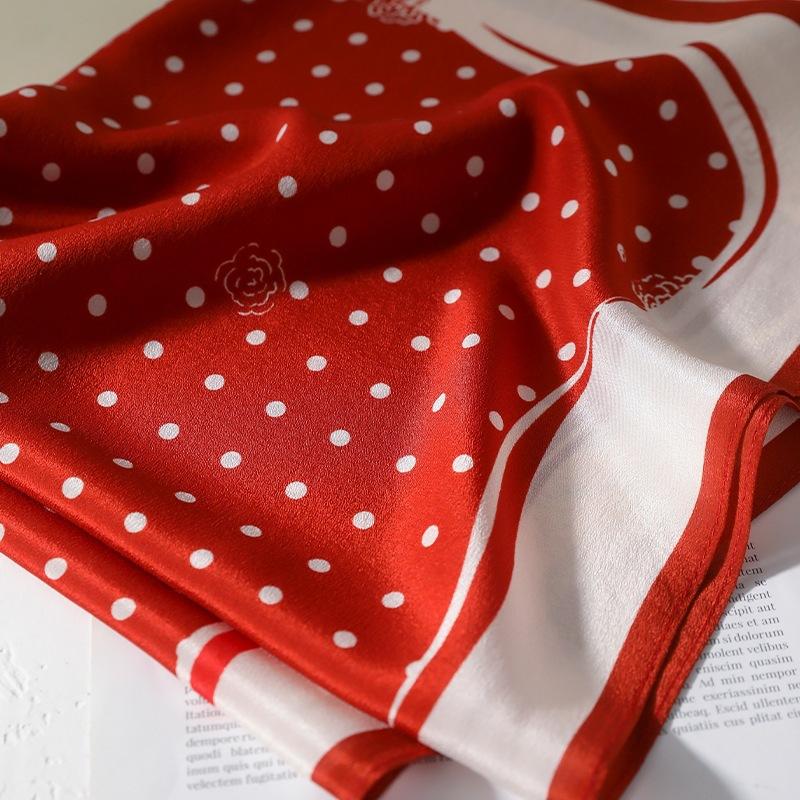 111 Mulberry Silk 61 Silk Double Crepe Retro Polka Dot Square Scarf Women's Spring Summer Thin Elegant Gift Silk Scarf