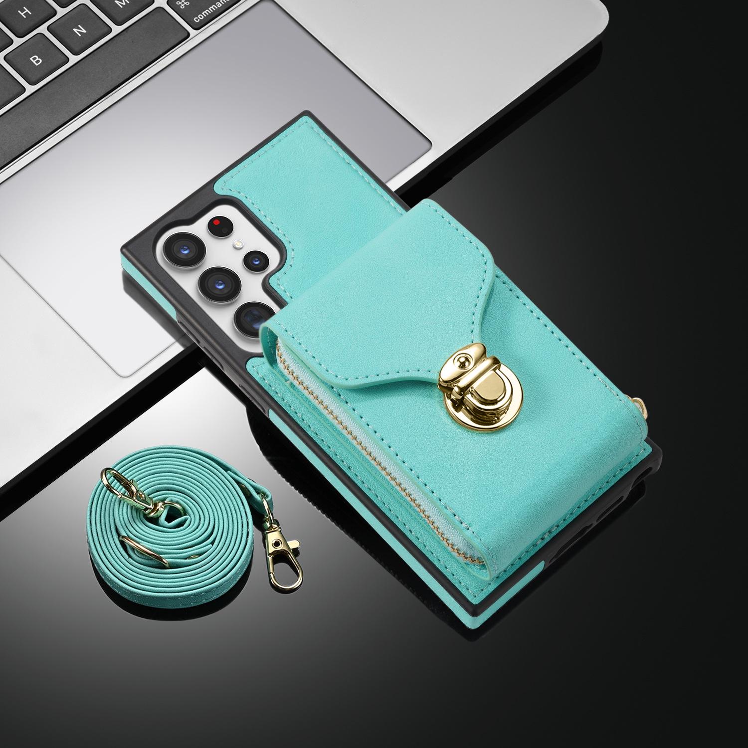 

Многофункциональный чехол через плечо для мобильного телефона Samsung S24U с боковой наклейкой, шнурком, молнией и слотом для карт. Совместимо с моделями S23 и S22. S25 Ultra мятный зеленый