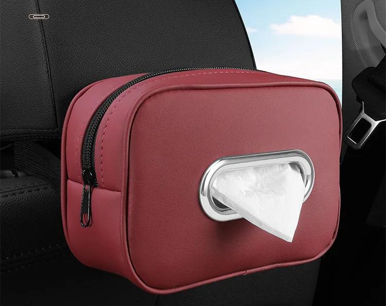 Car Tissue Box Holder Leather Sun Visor Center Console Armrest Mount Napkin Case Universal Fit Road Trip Organizer Easy Install