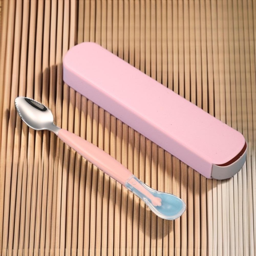 

Силиконовая дополнительная пищевая ложка из нержавеющей стали скребок для еды столовая посуда Pink with case