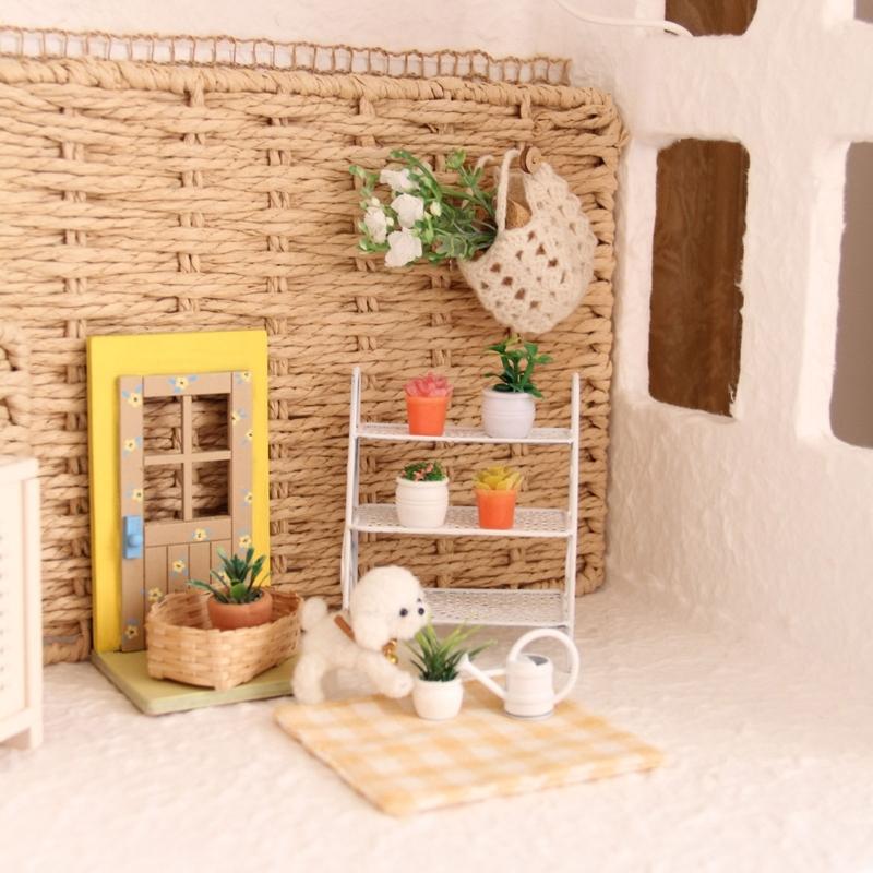 Iron Miniature Plant Holder For 1/12 Scale Doll House Scene Setting Display with Potted Flower for Living Room Decors