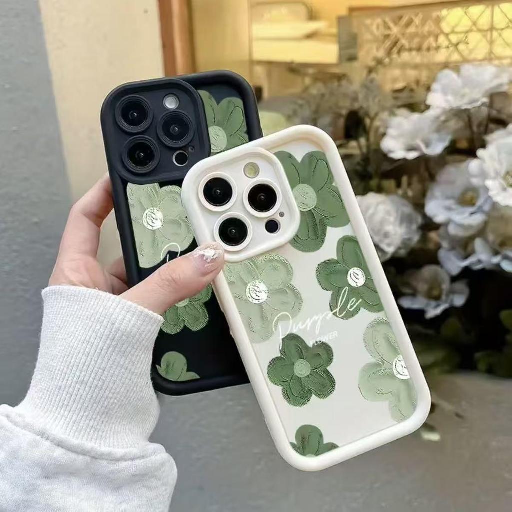Trendy Green Floral Oil Painting Phone Case for iPhone 13/14/15Pro/16ProMax & Apple 17