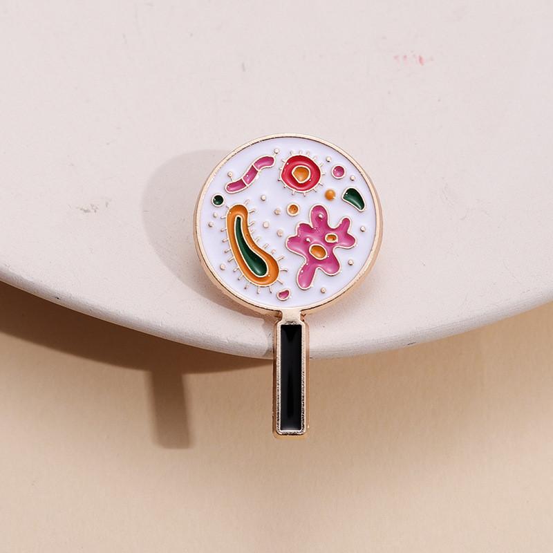 Creative Cartoon Magnifying Glass Microbial Bacteria Badge Decorative Brooch For Unique Style