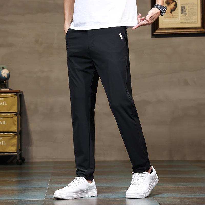 

Men s Summer Slim Fit Four-Way Stretch Ice Silk Pants - Trendy Casual Straight Leg Suit Style 40
