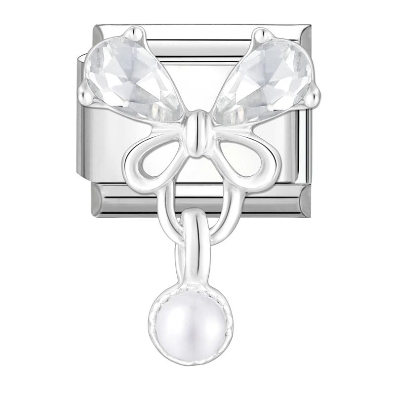Zircone Brillante Farfalla Fiocco Cuore Link Charm Italiani Adatti per Bracciale in Acciaio Inossidabile da 9mm Gioielli da Donna Fai da Te Creazione Regali