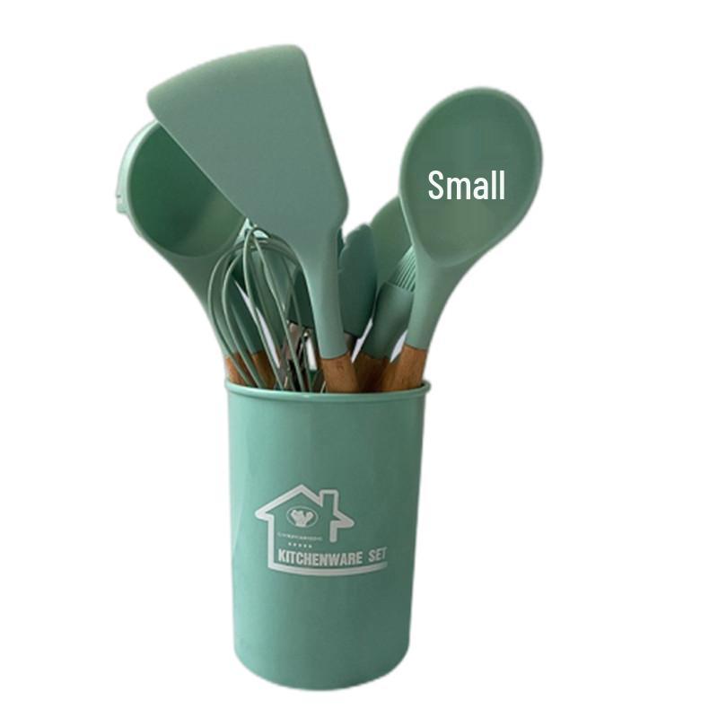Silicone Kitchenware: 12-Piece Non-stick Spatula and Spoon Set with Wooden Handles for Cooking and Baking