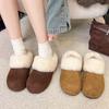 Women's Inside Heightening Low Heel Baotou Half-Drag Winter New Round Toe Scrub Fleece Warm Slippers