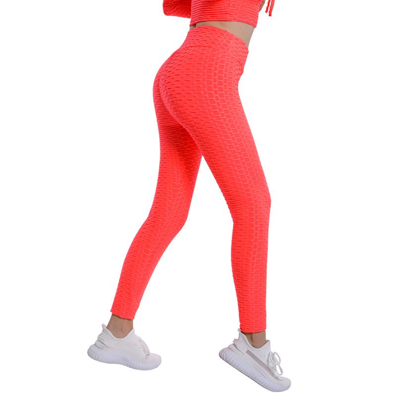 European & American Jacquard High Elastic Yoga Pants - Solid Color, High Waist, Hip Lifting Leggings for Women's Fitness