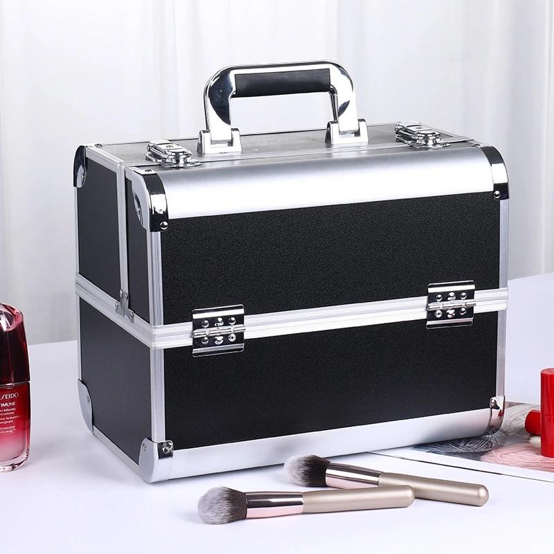

Makeup Train Case Aluminum Alloy Case Pedicure Tool Box with Handle Cosmetic Box Portable Makeup Case Organizer чёрный