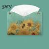 Space Saving Paper Holder PU Leather Tissue Box Cover with Wild Rose/Sunflower Pattern, Foldable Desktop Organizer, Napkin Multi Purpose Storage