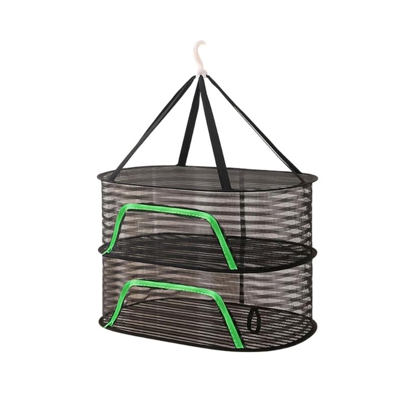 Breathable Mesh Hanging Drying Rack Vegetable Dryer with Rotating Hook Plant Hanging Net for Indoor and Outdoor Use