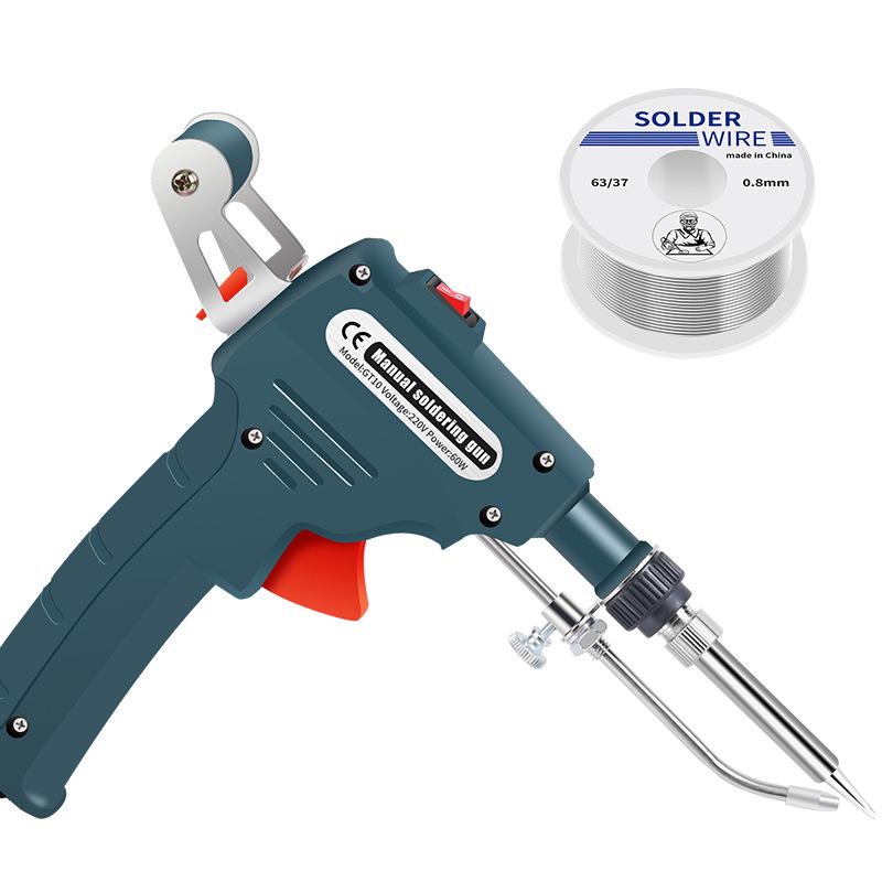 Externally & Internally Heated Handheld Soldering Gun with Manual Feed - 60W Soldering Iron Set