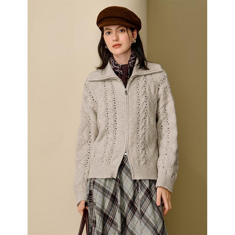 INMAN Women's High-Neck Cable Knit Sweater Cardigan