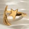 Women's Retro Moon Star Open Adjustable Ring Minimalist Stainless Steel Gold Color Finger Rings Waterproof Jewelry Wholesale