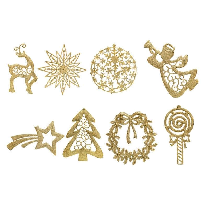 

8 Pieces Assorted Glittering Pendants Sparkling Gold/Silver Christmas Ornament Stylish Festives Season Home Decoration золотой