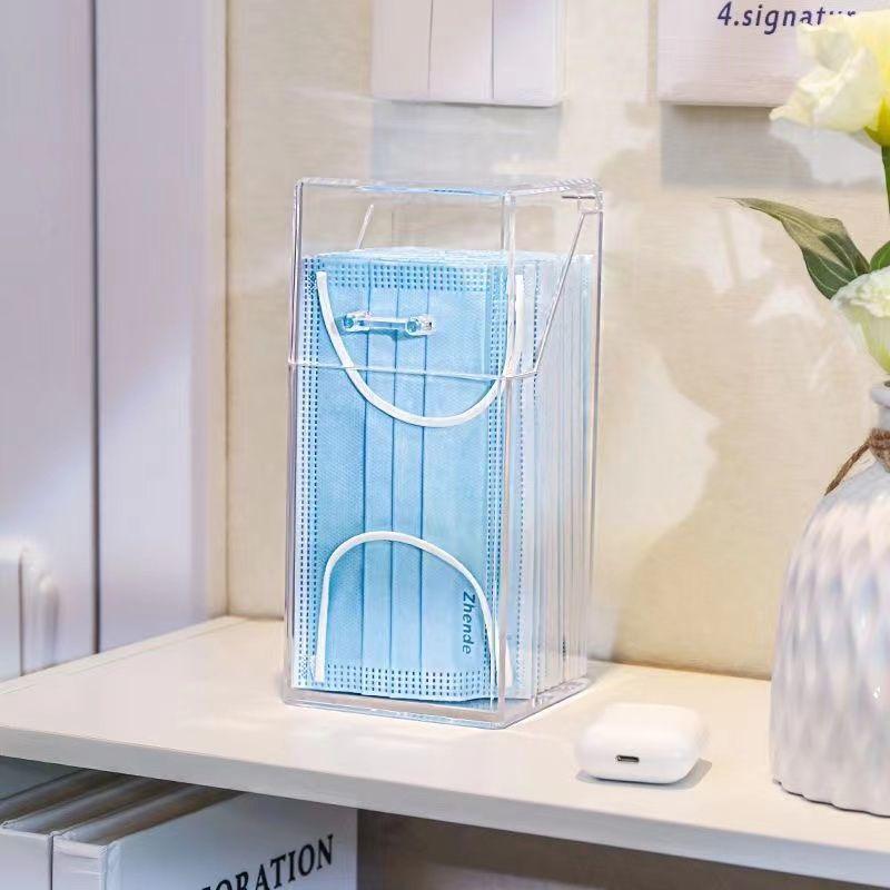 1 Transparent Mask Storage Box With Lid, Dust-Proof Mask Box, Makeup Brush Storage Box