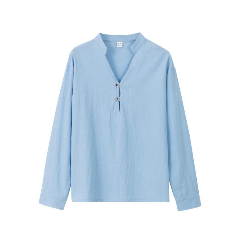 Men Stand Collar Long Sleeve Casual Shirt