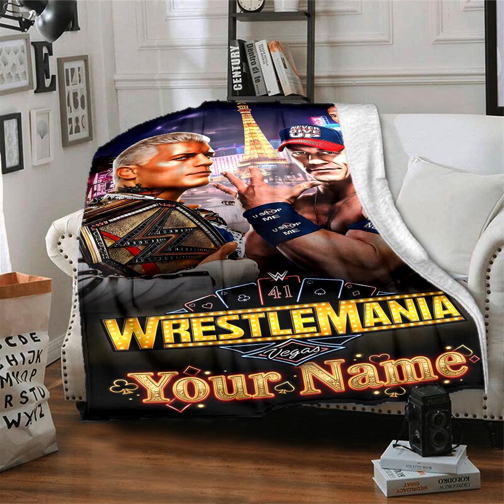 Wrestlemania Customize Text Blanket Cozy Customizable Blanket Durable Comfort Perfect for Nap Chair Living Room Office Four Seasons Multipurpose