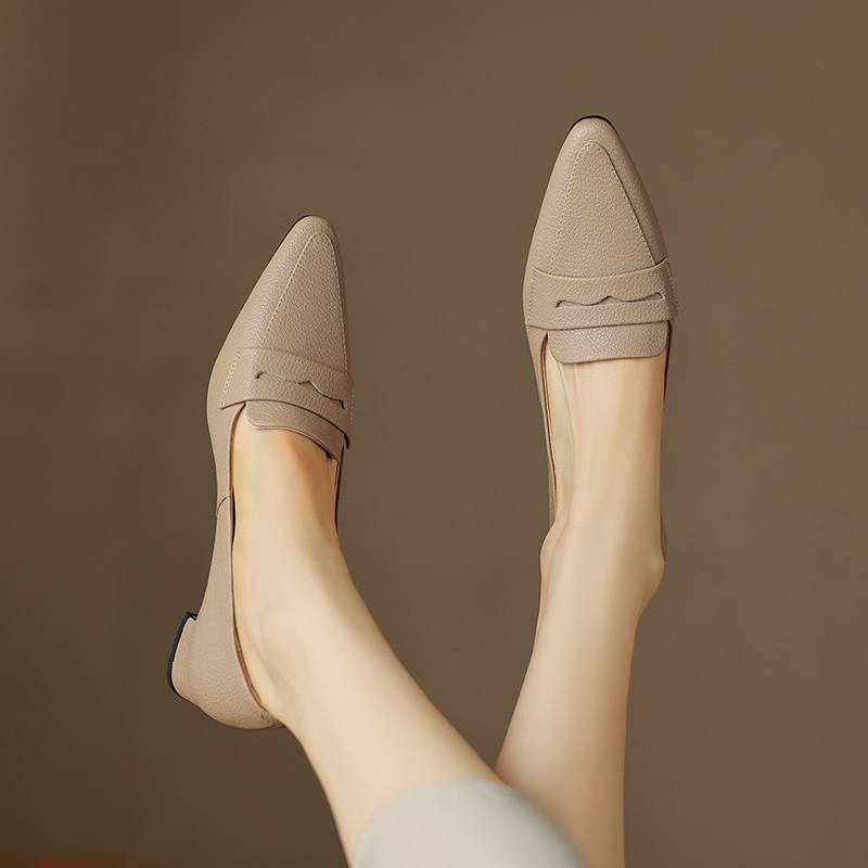 Krazing Pot Sheep Leather Round Toe Thick Med Heels Spring Shoes Solid Big Size 43 Women Pumps