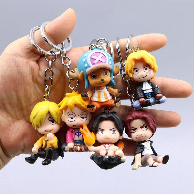 

Anime One Piece Q Version Ace Sanji Chopper Luffy Car Keychain Schoolbag Pendant Statue Pvc Action Model Toy Gift