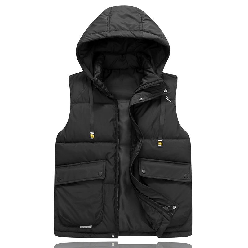 Large Pocket Cotton Vest Men's Autumn and Winter Trend Thickened Thermal Vest Student Hooded Jacket