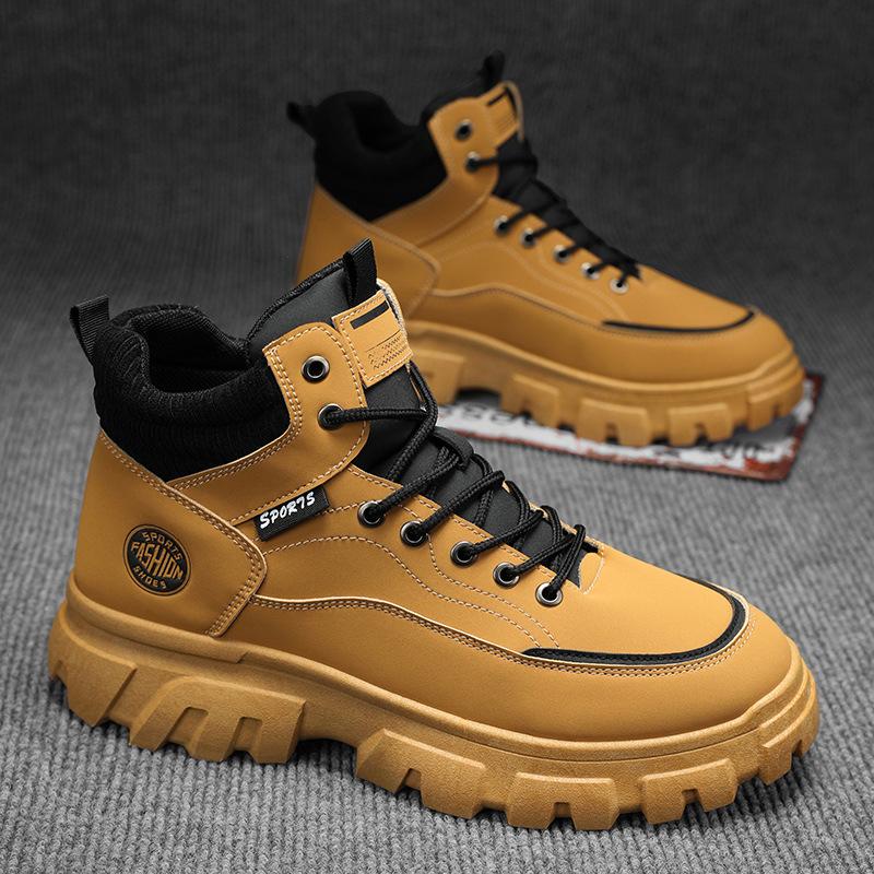 Autumn Men's Shoes High-top Martin Boots Men's Tooling Shoes Trendy Versatile Platform British Style Retro Hiking Shoes Short Boots