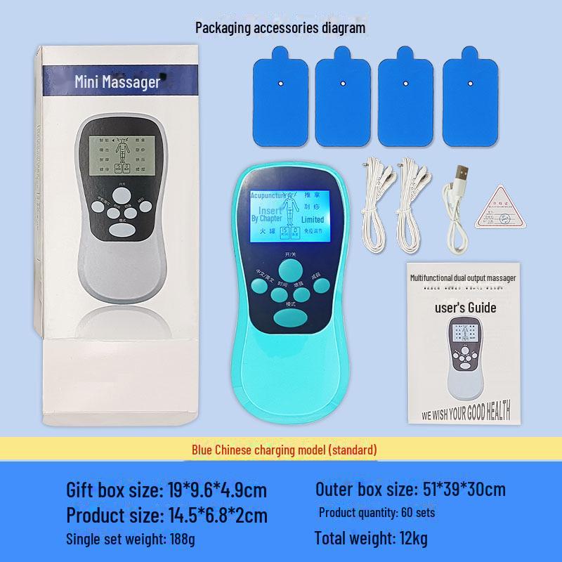 Цифровой мини-массажер с двумя выходами для домашнего использования - низкочастотная импульсная меридиональная терапия для облегчения боли в шейном отделе позвоночника English Version