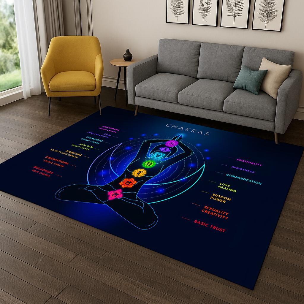 Rainbow 7 Chakra Yoga Meditation Carpet Rug for Living Room Sofa Home Bedroom Doormat Decor,Playroom Non-slip Area Rug Gift