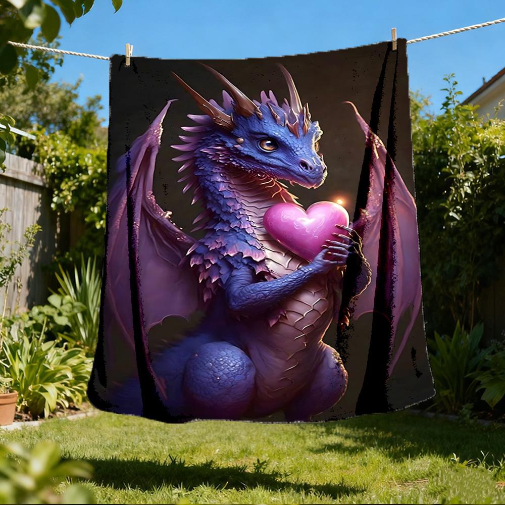 1pc Dragon Heart Throw Blanket Polyester Fiber, Lightweight Flannel, Soft & Warm, All Season Use for Outdoor, Camping Digital Print