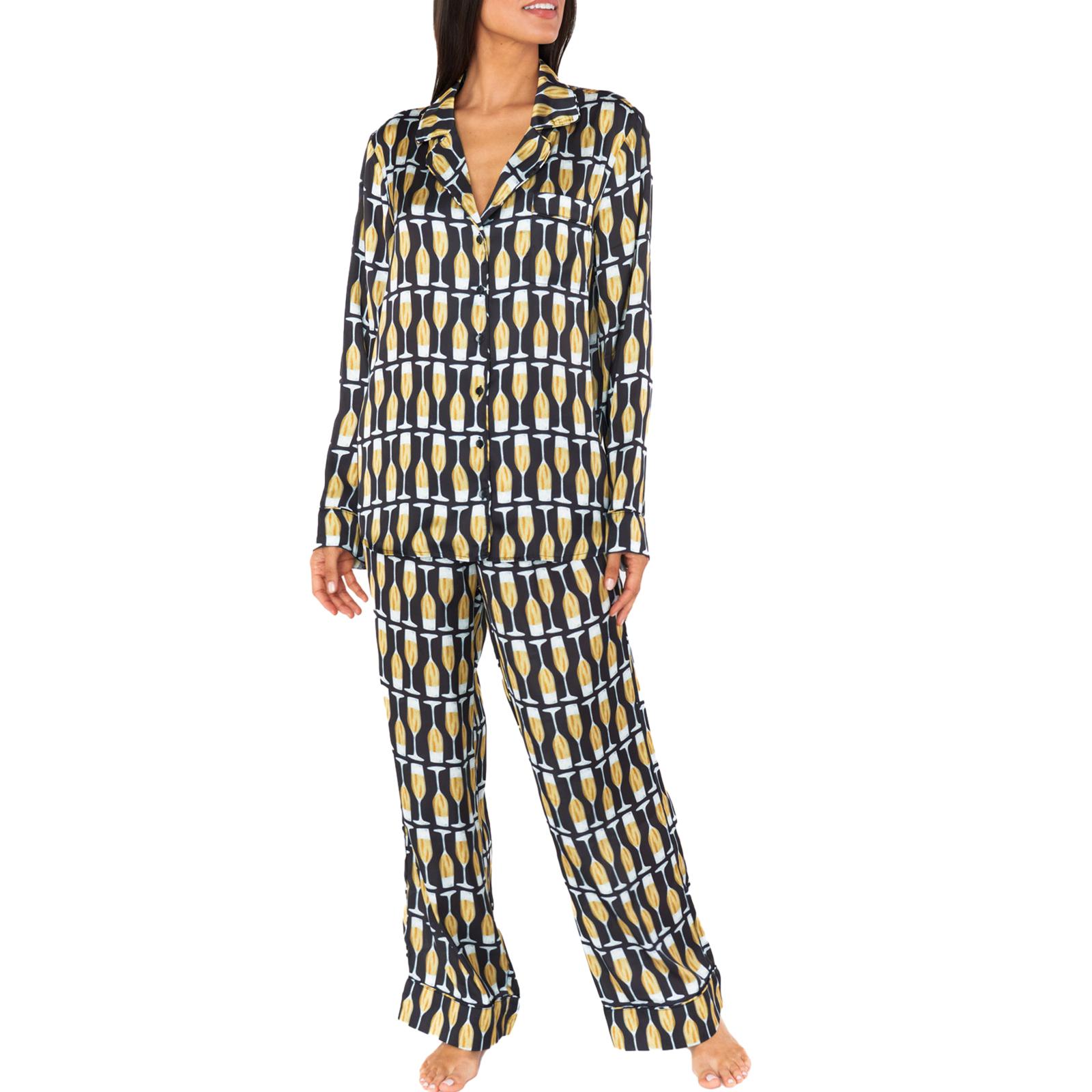 

Женский рождественский пижамный комплект, полосатая рубашка с длинными рукавами и штаны, одежда для сна и домашняя одежда XL чёрный