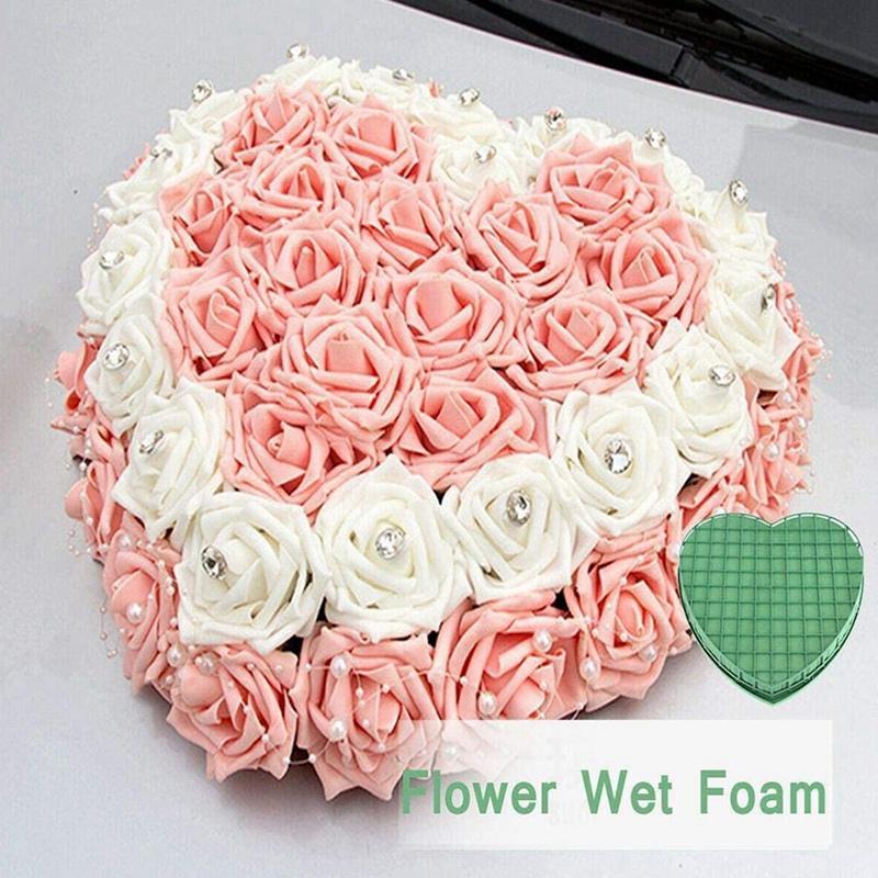 

M-Modern-2Pcs Floral Foam Heart-Shaped Flower Holder With Floral Foam For Wedding Centerpiece Party Car Table Floral Arrangement зелёный