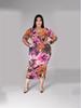Elegant European & American Style Sheath Dress with Slit – Printed Long-Sleeve, Slim Fit, Round Neck