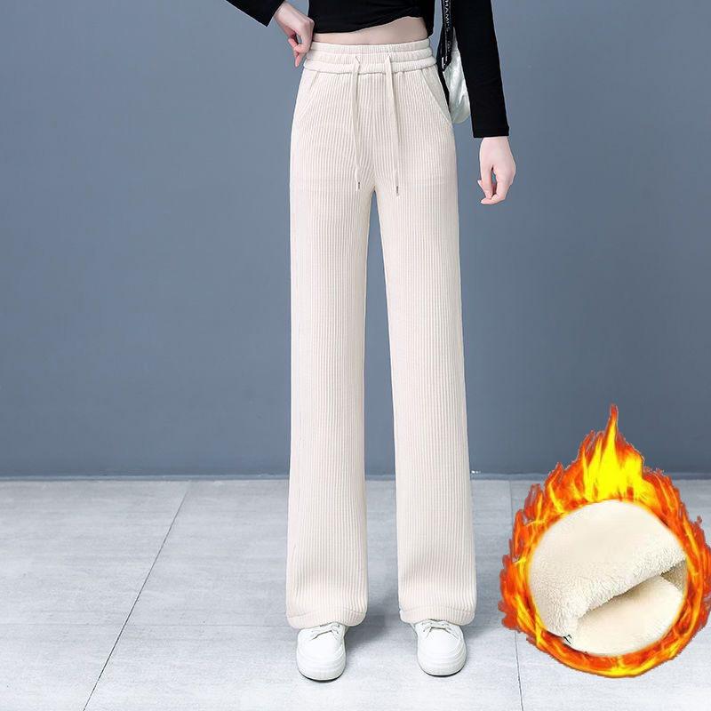 Herbst Winter Elastische Taille Locker Lässig Weitbein Kordhosen Samt Mode All Match Hosen Damenbekleidung