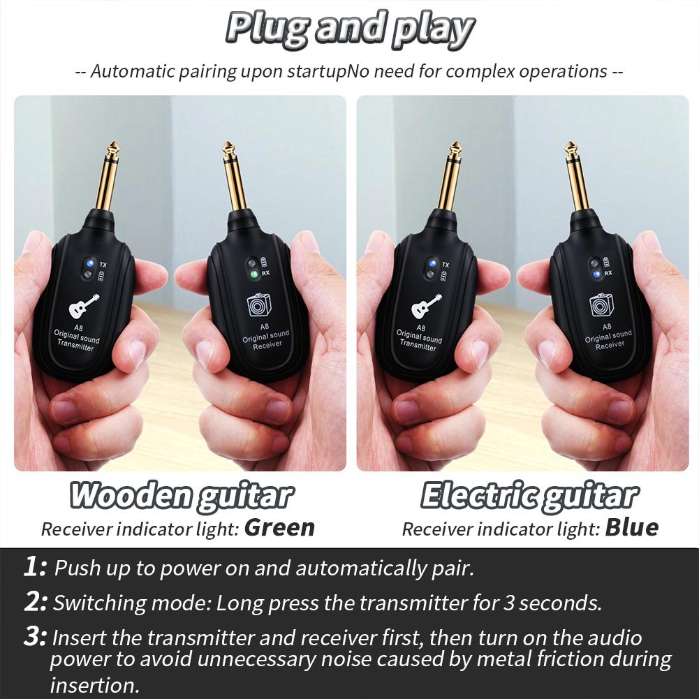 Wireless Guitar System UHF Audio Wireless Transmitter Receiver For Acoustic Guitar Bass Violin Keyboard Electric Instruments