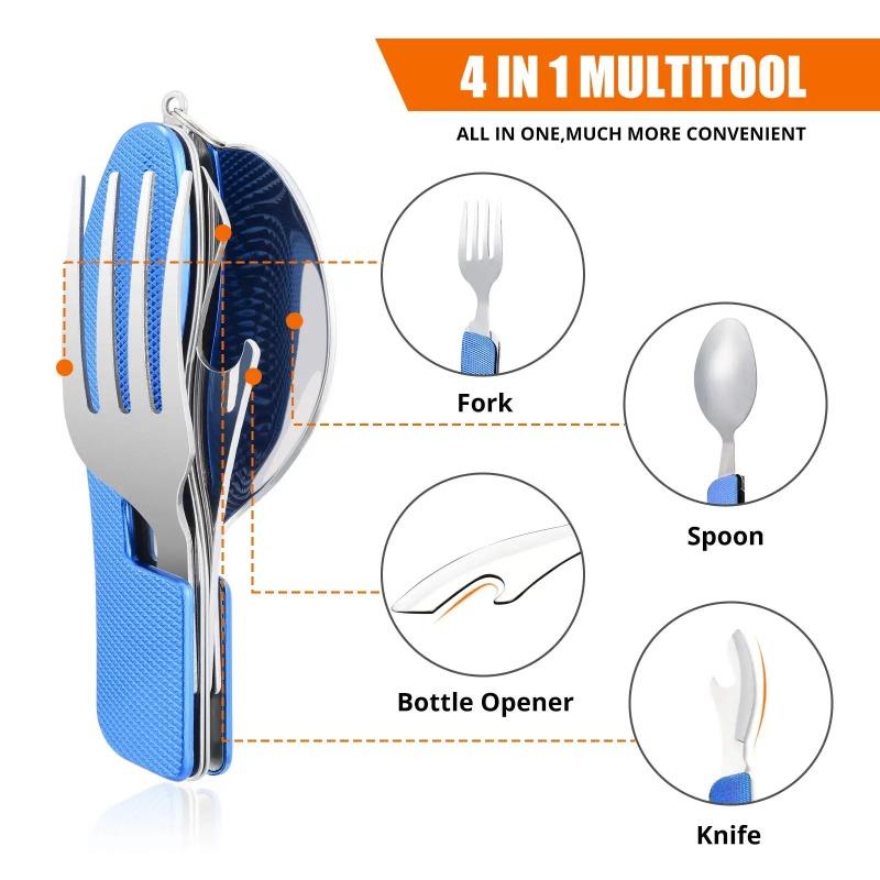 Couvert Pliable 3-en-1 Pour Camping - Fourchette, Couteau, Ouvre-bouteille