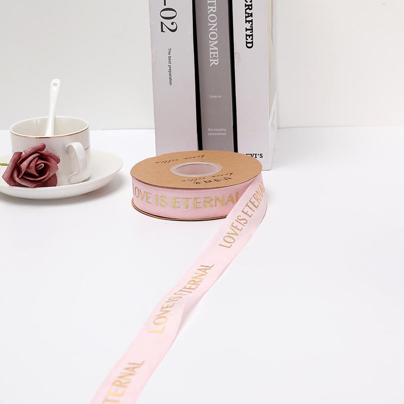 English Hot Stamping Ribbed Ribbon - 2.5cm Silk Bow for Gift, Cake, and Flower Packaging