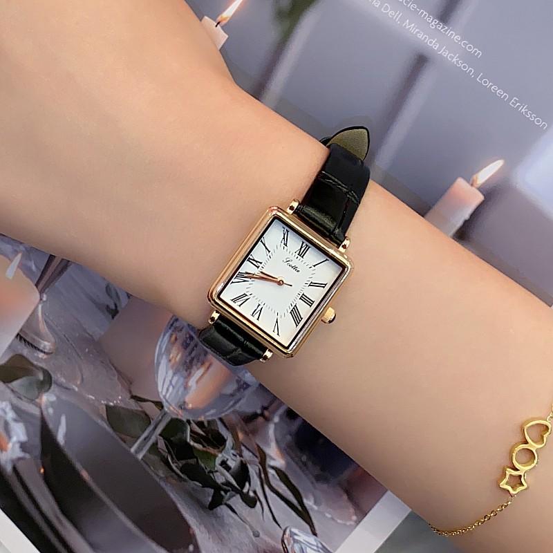 Square Roman Retro Temperament Simple Fashion Small Dial Wind Leather Strap Watch Lady