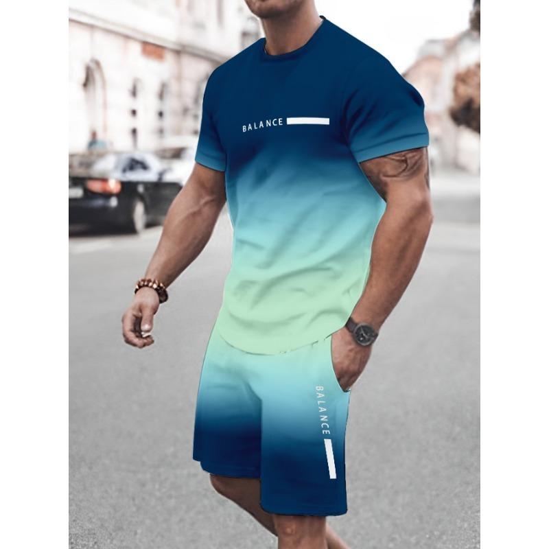 Men's Printed Short Sleeve T-Shirt + Shorts Set Casual Sportswear Breathable Outdoor Leisure
