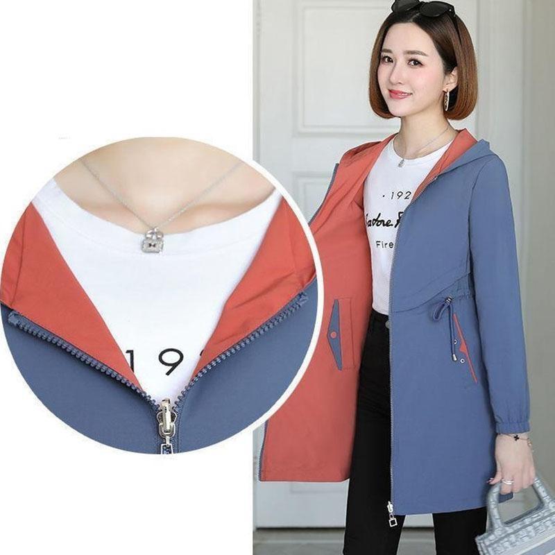Autumn Women's Jacket Double sided Windbreaker Long Sleeve Jackets Hooded Casual Basic Coat Loose Outerwear
