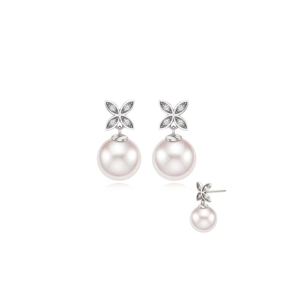 [Stonehenge] Silver Pearl Cubic Earrings Sc25A12T