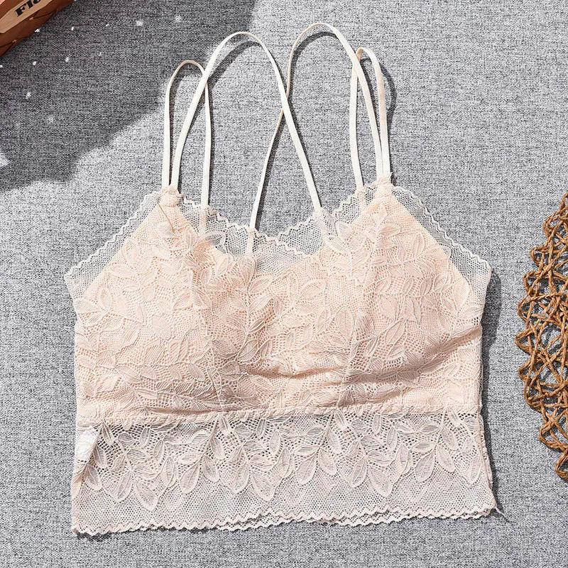 Ladies Beautiful Back Sexy Lace Sling Wrap Chest Vest No Steel Ring One-Piece Bottoming Large Size Elastic Breathable All-match Bra