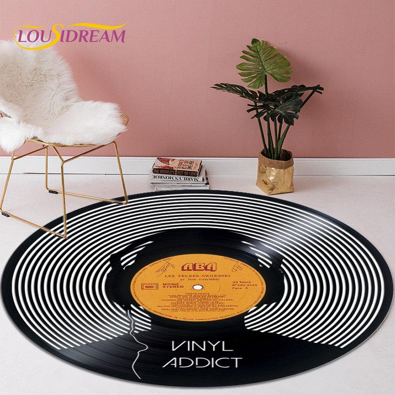 

Retro Rock Roll Music Round Area Rug,Circle Carpet Rug for Living Room Bedroom Sofa Chair Decor,Kid Non-slip Floor Mat Pet Mat Diameter 60cm
