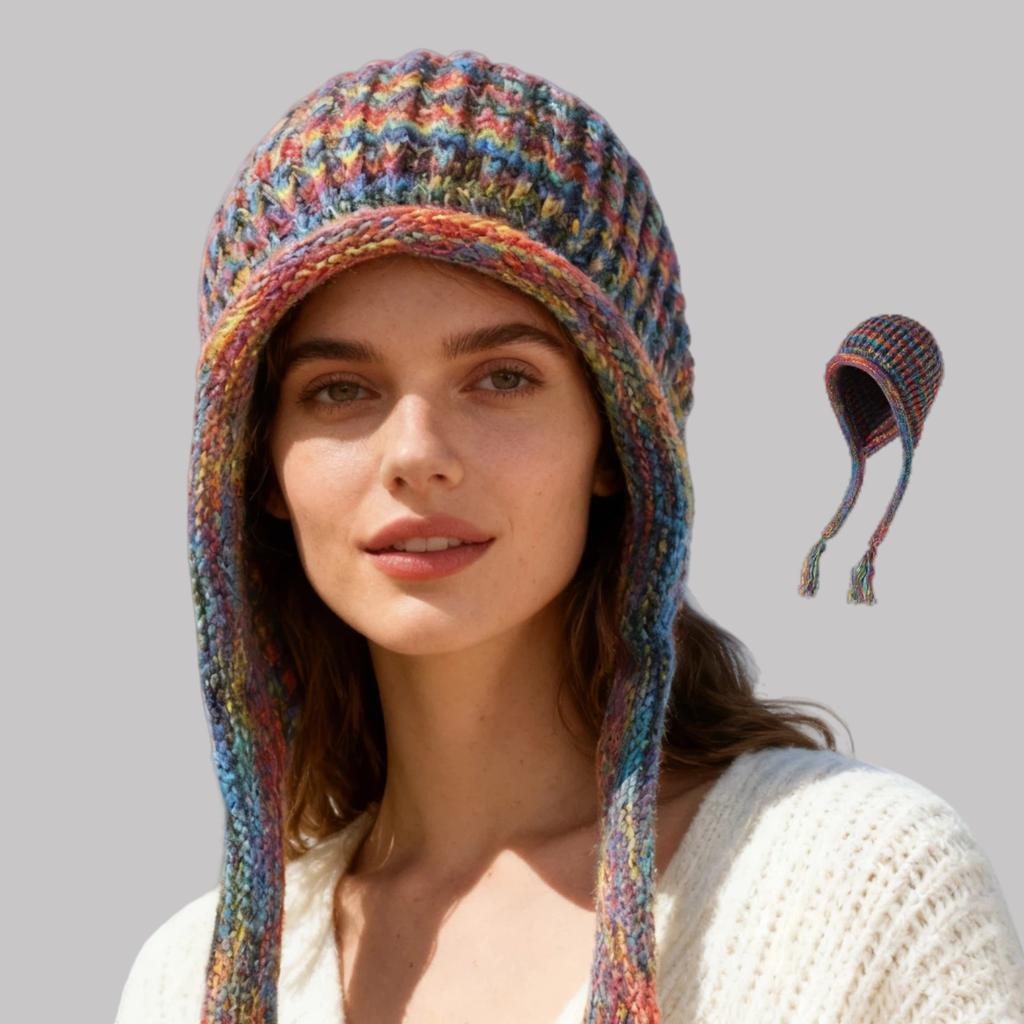 Rainbow Colors Winter Fashion Thickened Warm Windproof Daily Use Travel Outdoor Party Knitted Beanie Cap