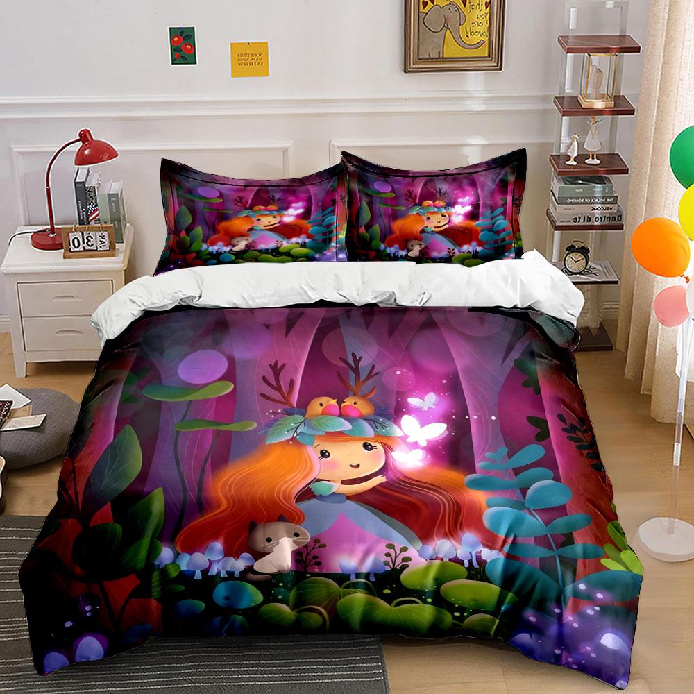 Fairy Forest Illustration Set Soft Comfortable Duvet Cover Bedding Set Included 1*Duvet Cover & 2*Pillowcases, Gift