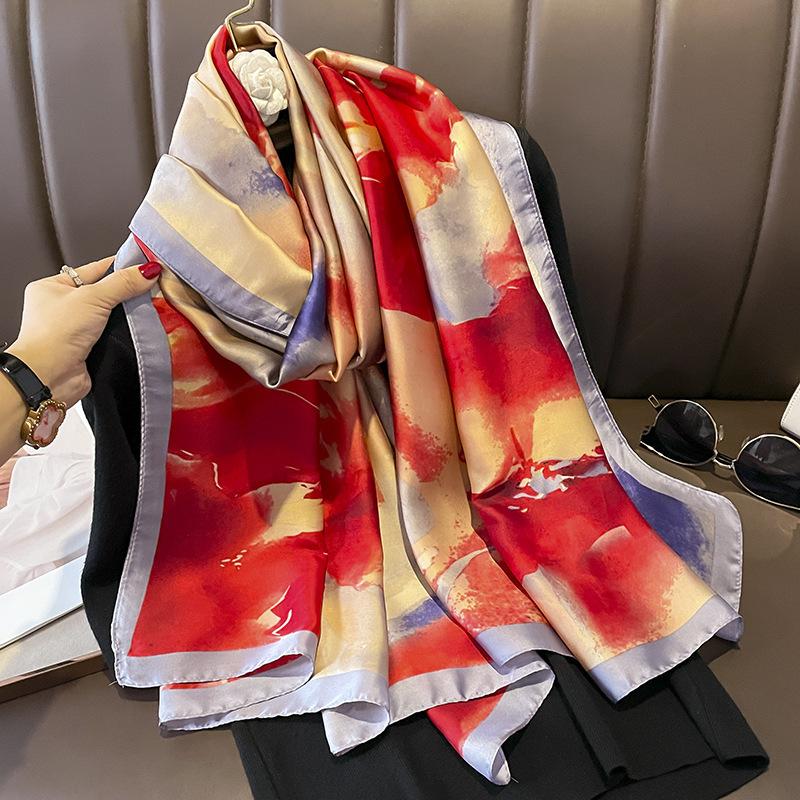 Silk scarf new 2024 fashion square scarf women s spring, autumn and winter foreign style fashion scarf winter headscarf shawl mother