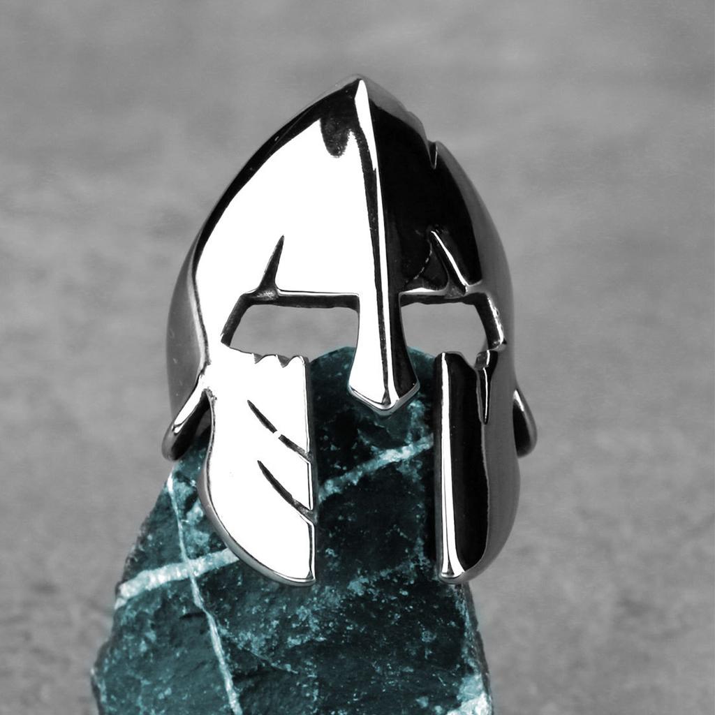 Retro Spartaner Maske Großer Ring für Männer Edelstahl Punk Gothic Edgy Schmuck Biker Zubehör Cosplay Kühnes Statement Mann Geschenk