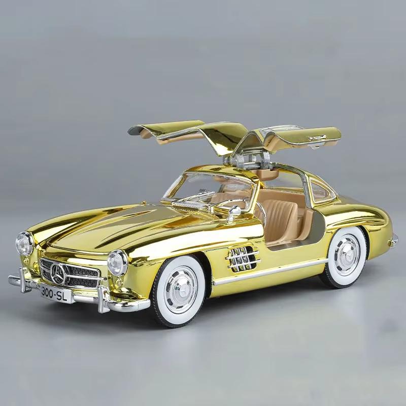 Nové 1:Miniaturní model retro auta 300SL z hliníkové slitiny v měřítku 1:24, otevíratelné 4 dveře, zvukové a světelné efekty, dárek ke Dni dětí