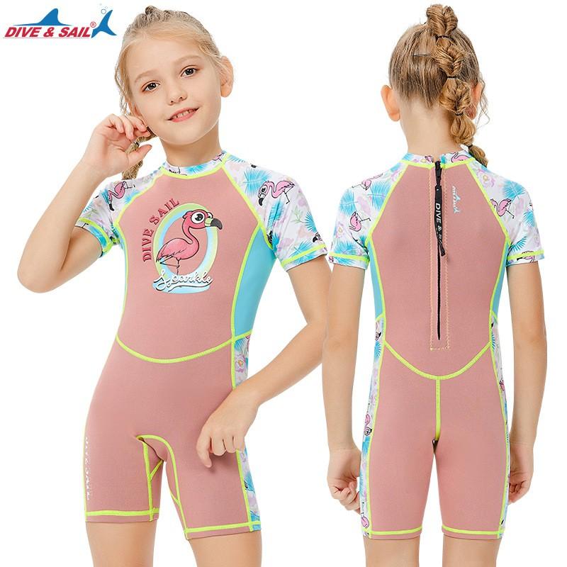 Children's Diving Suit 2MM Warm Girls 'swimsuit One-piece Short-sleeved Snorkeling Surfing Sunscreen Jellyfish